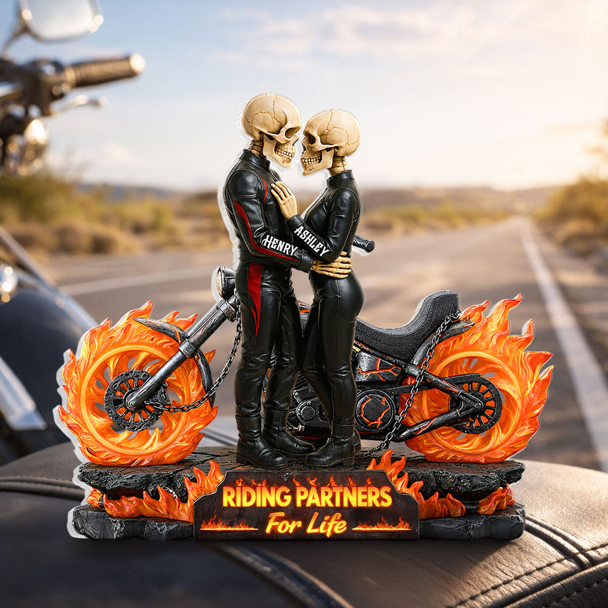Biker Skeleton Couple - Personalized Acrylic Block - Gift for Couple