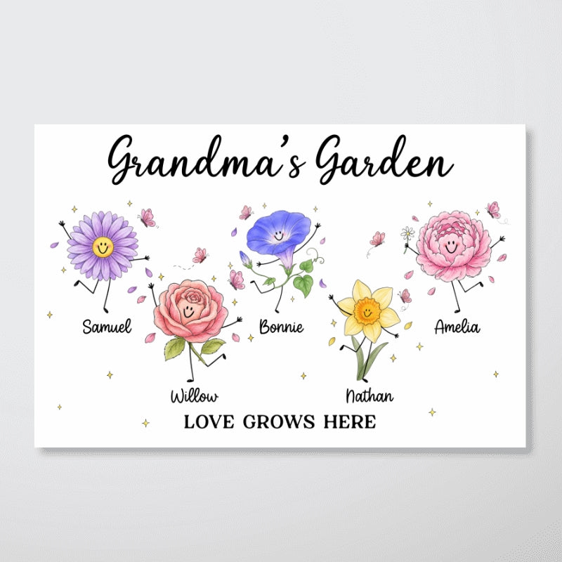 Grandma's Garden Cute Doodle Birth Month Flowers - Personalized Poster - Home Decor Gift, Birthday Gift For Grandma