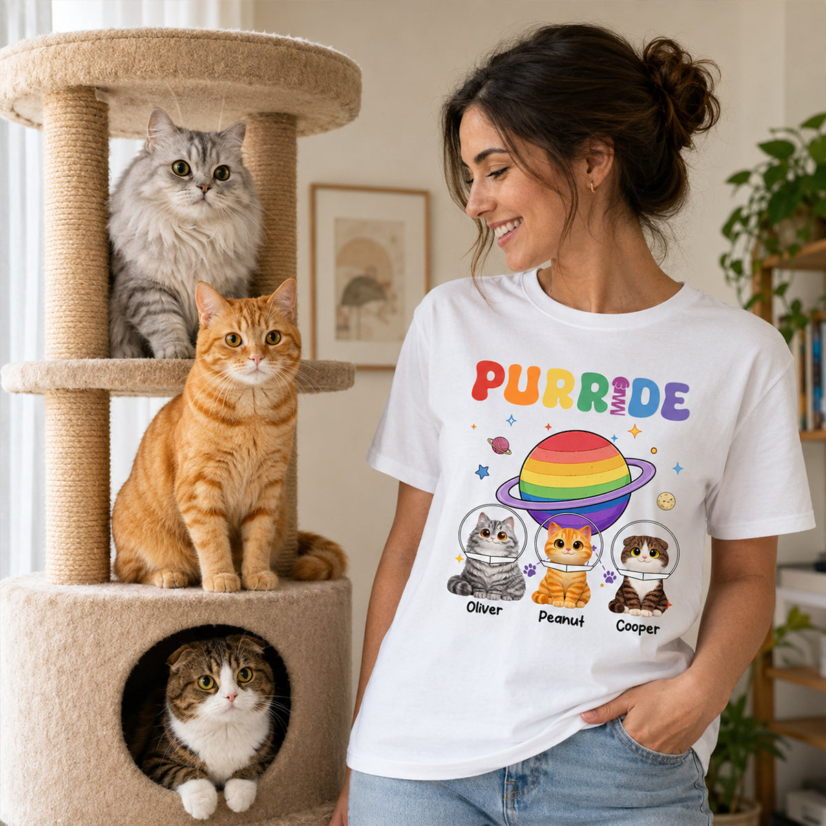 Purride Cat Mom Cat Dad LGBT Pride Month - Personalized Shirt - Gift for Cat Lovers
