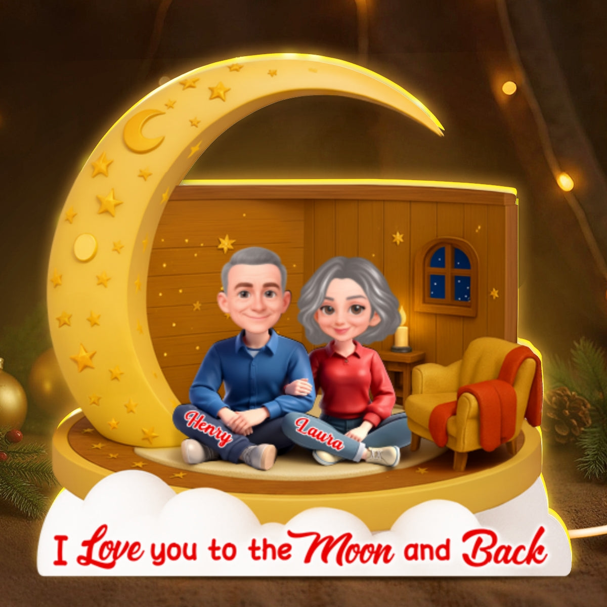 I Love You To The Moon And Back - Personalized Light Box - Gift for Couple, for Him, for Her