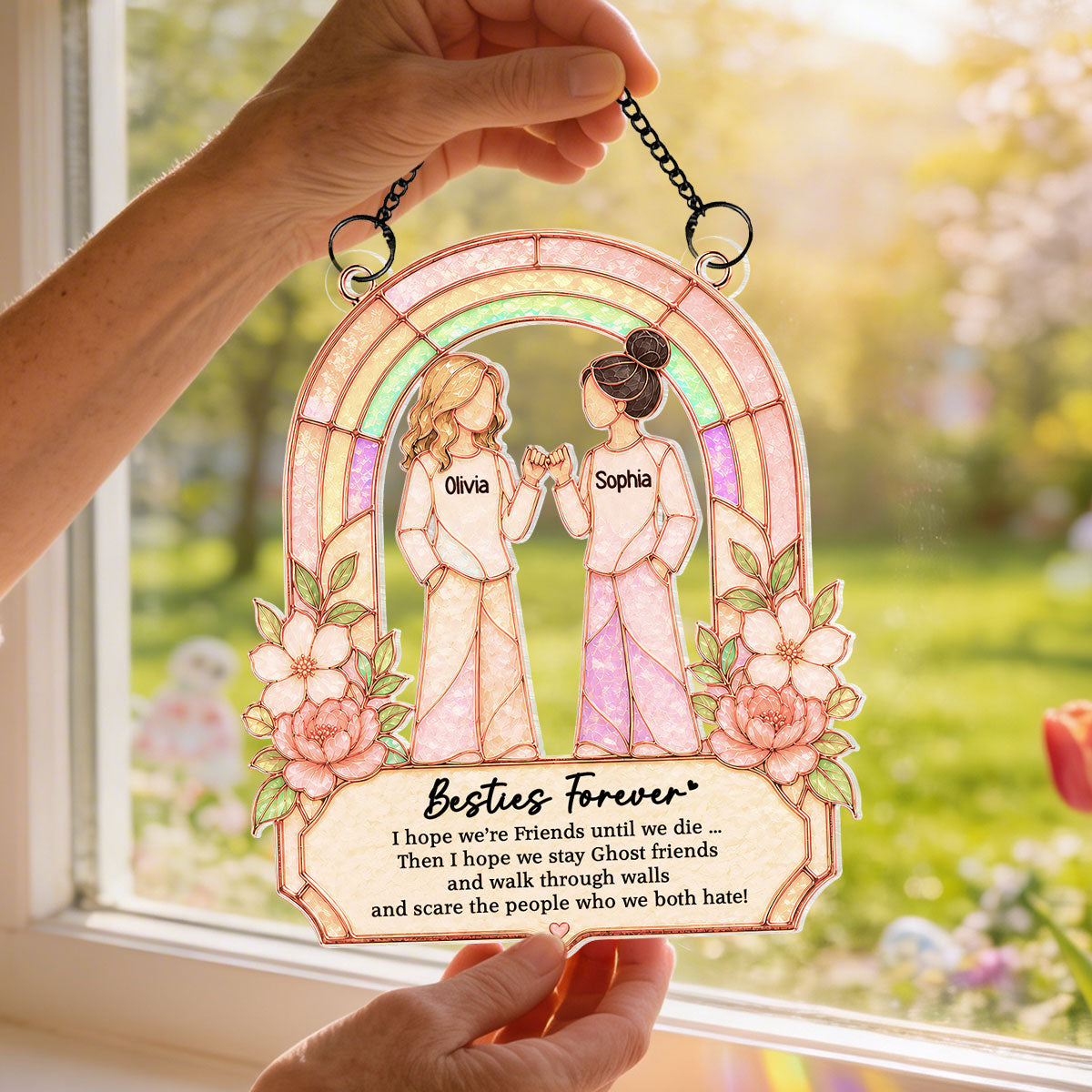 Besties Forever Pinky Promise - Personalized Acrylic Suncatcher - Friendship Keepsake For Best Friends