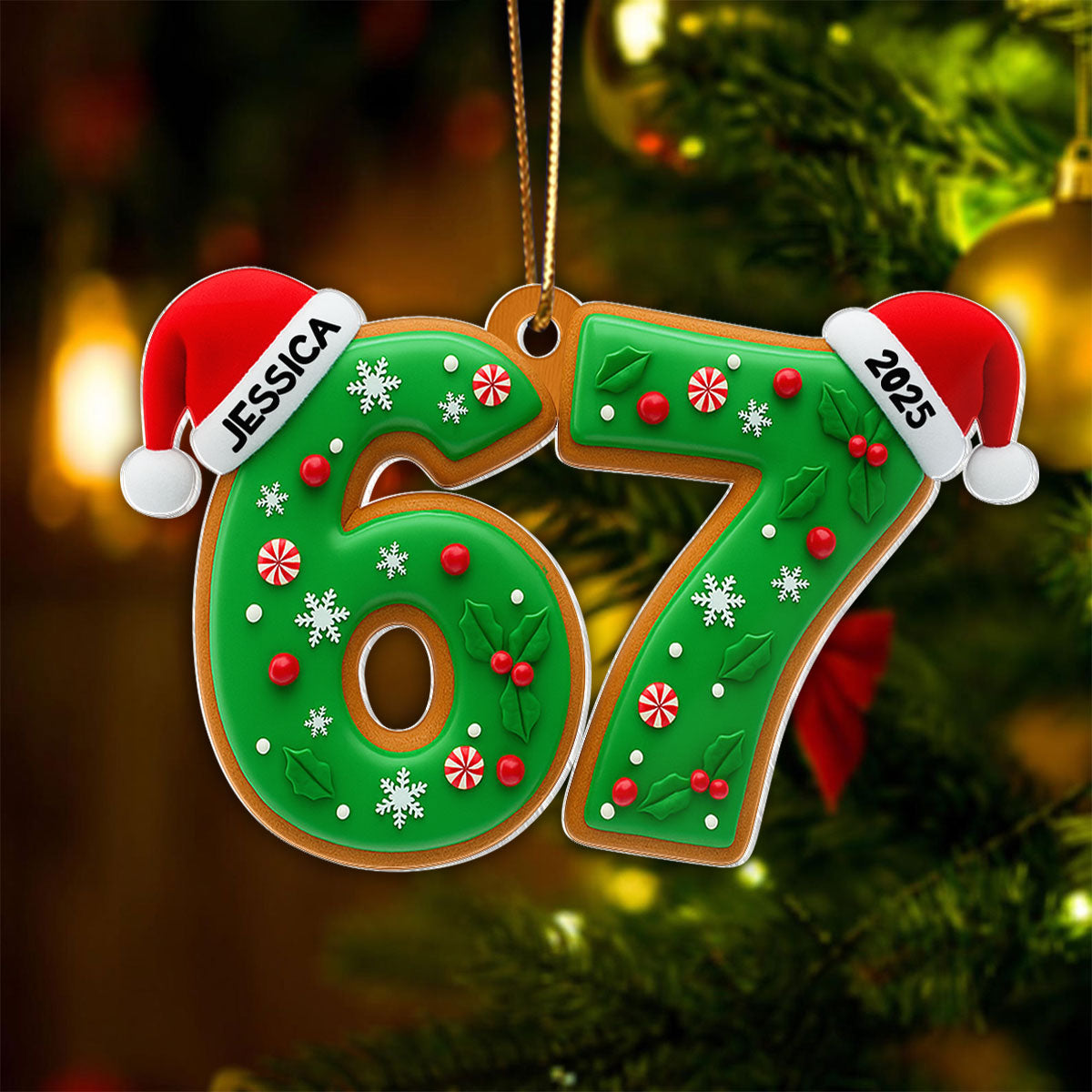 Custom Six Seven Holly Pattern - Personalized Acrylic Ornament - Teen Slang Funny Tree Decor, Funny Teen Grandkid Gift