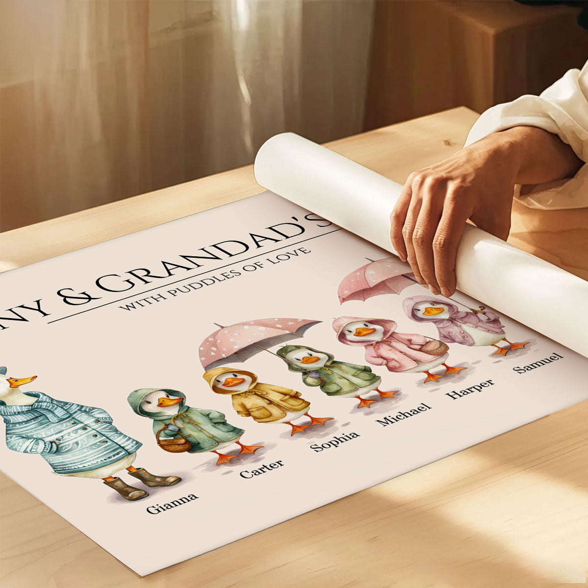 Grandparents Grandma Grandad's Flock Cute Watercolor Ducks Personalised Poster