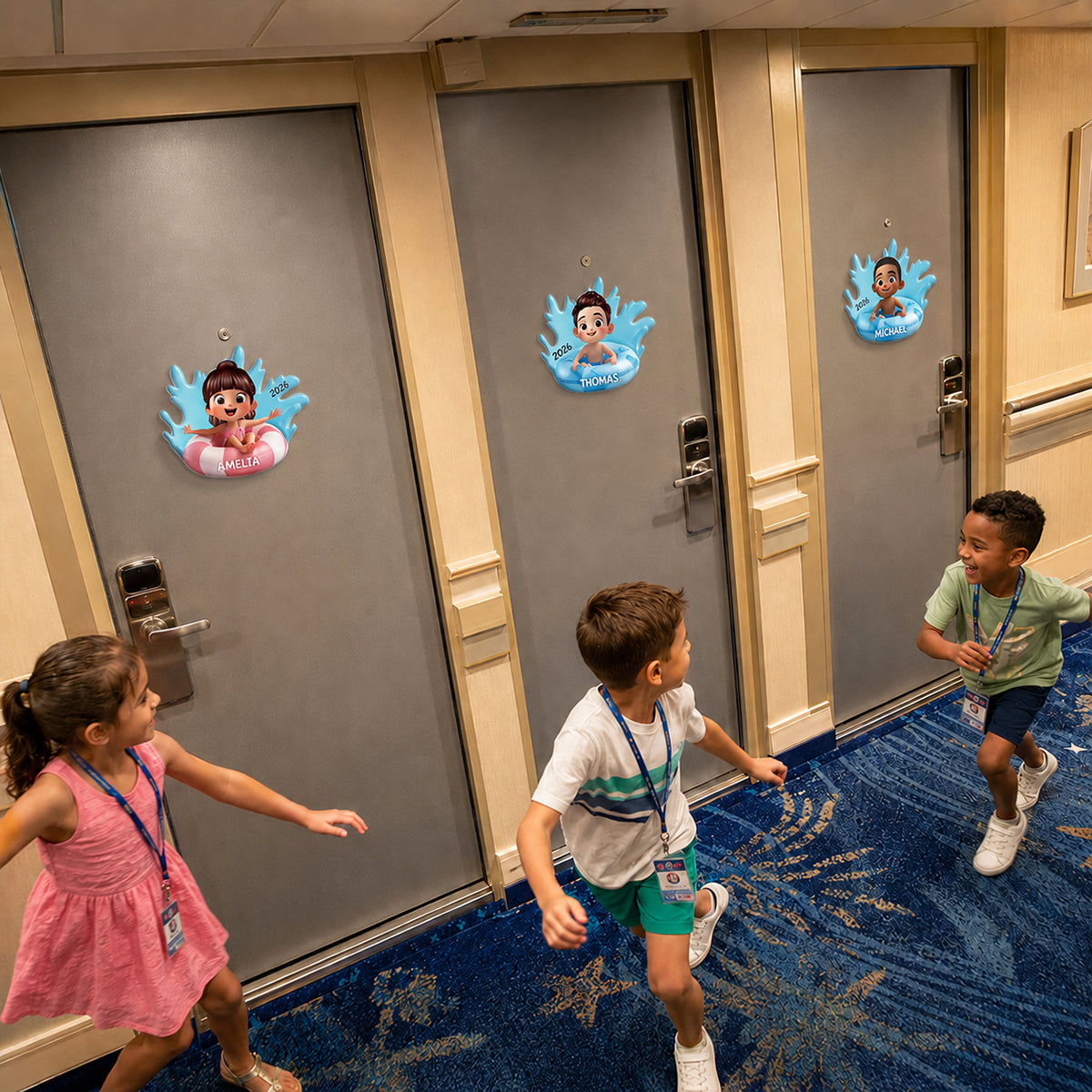 Cute Kid On Float - Personalized Cruise Ship Door Magnet - Cruise Trip Keepsake For Kids