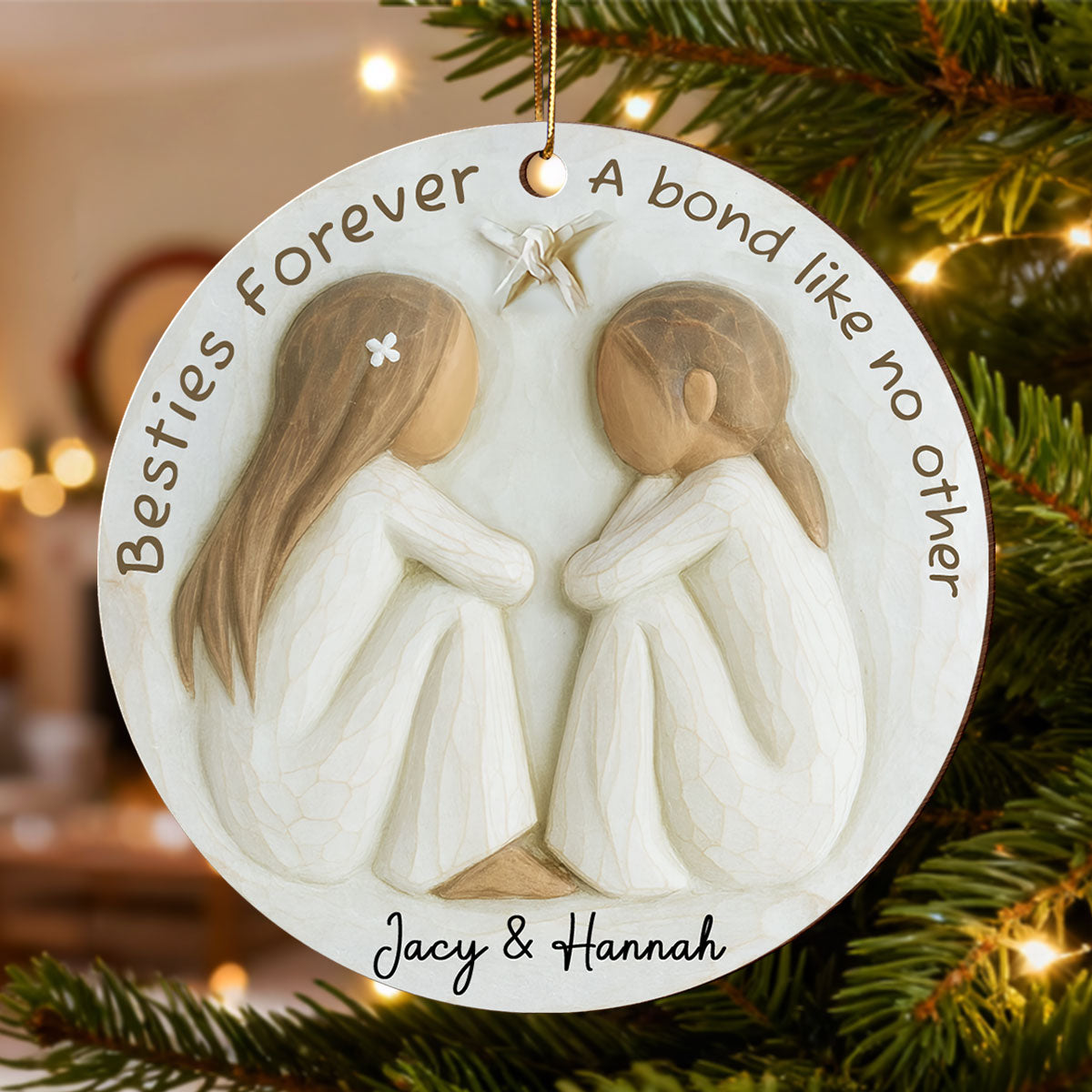 A Bond Like No Other Besties 3D Effect - Personalized Wooden Ornament - Gift For Best Friend