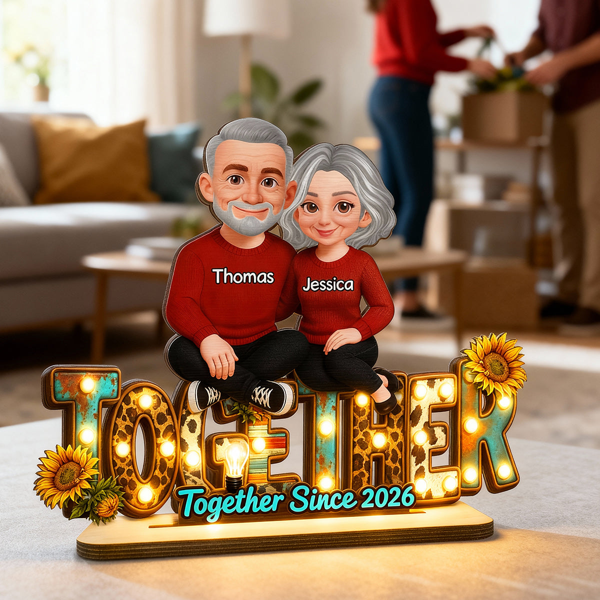 Western Vibe Couple Sitting - Personalized 2-Layered Wooden Plaque - Meaningful Gift for him, for her