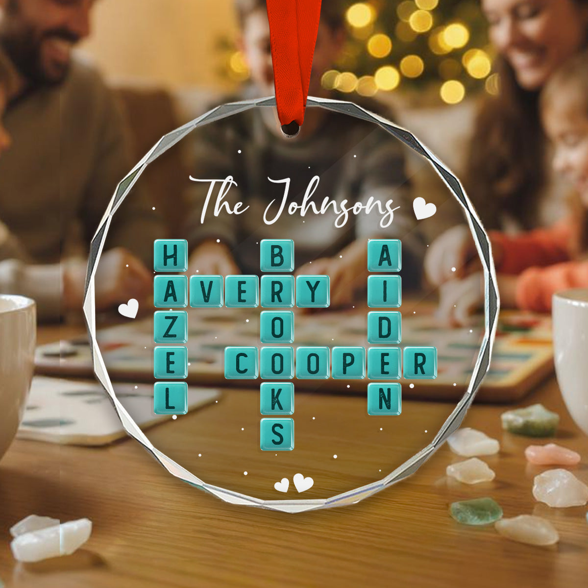 The Family Sea Glass 3D Inflated Effect Crossword Puzzle Art - Personalized Glass Ornament - Christmas Decor For Family, Friends