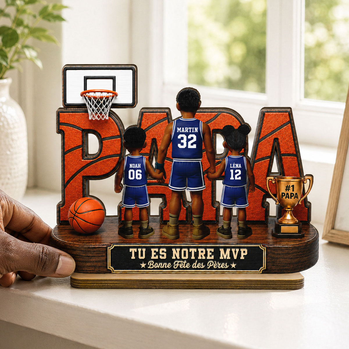 Papa basketteur légendaire - Tu es notre MVP - Plaque personnalisée en bois 2 couches - Cadeau de Fête des Pères pour papa, mari et fans de basketball