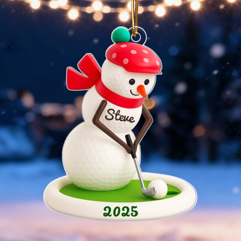 Snowman Playing Golf - Personalized Acrylic Ornament - Christmas Gift for Golfer
