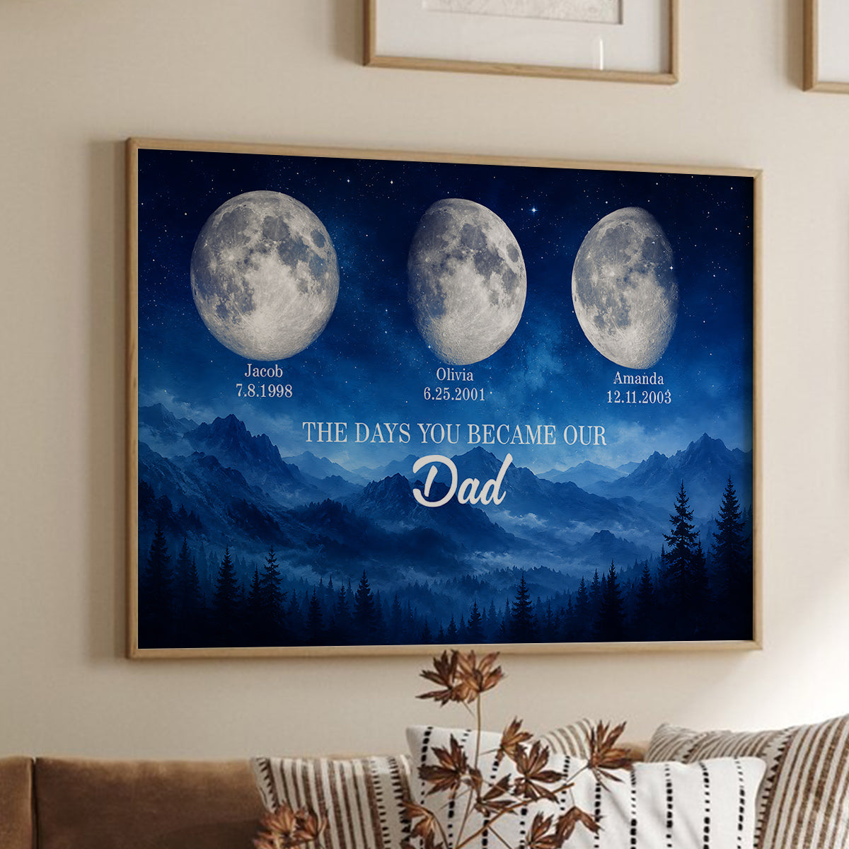 Vintage Retro Moon Phase Wall Art, The day You Became Our Dad - Personalized Poster - Father's Day Gift for Dad