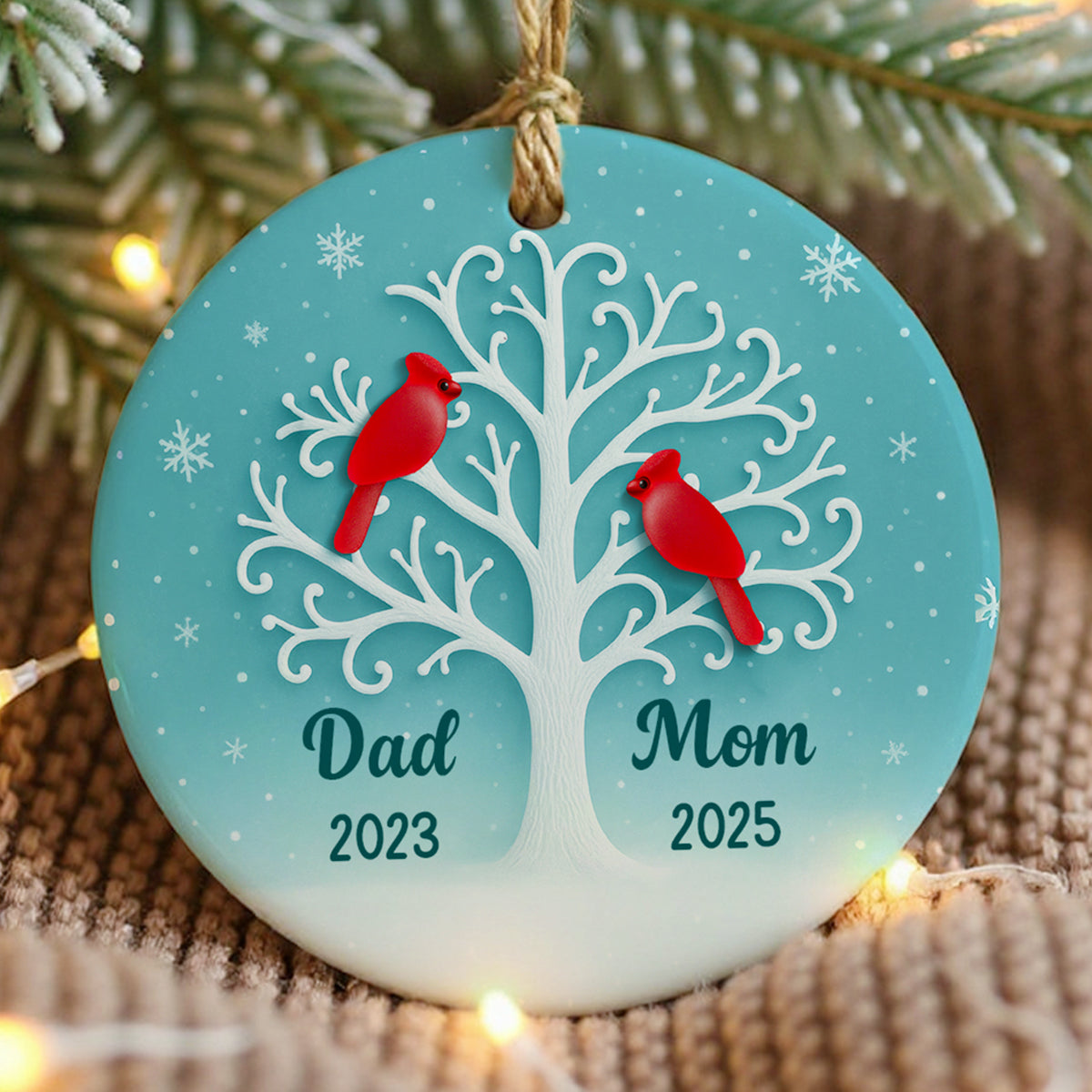 3D Sea Glass Effect Cardinal Memorial Tree - Personalized Ceramic Ornament - Heartwarming Remembrance Gift, Sympathy Gift