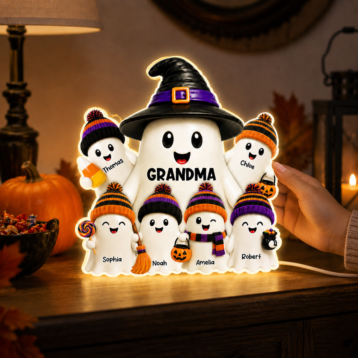 Mysterical Grandma's Boo Crew - Personalized Light Box - Halloween Decoration For Grandma