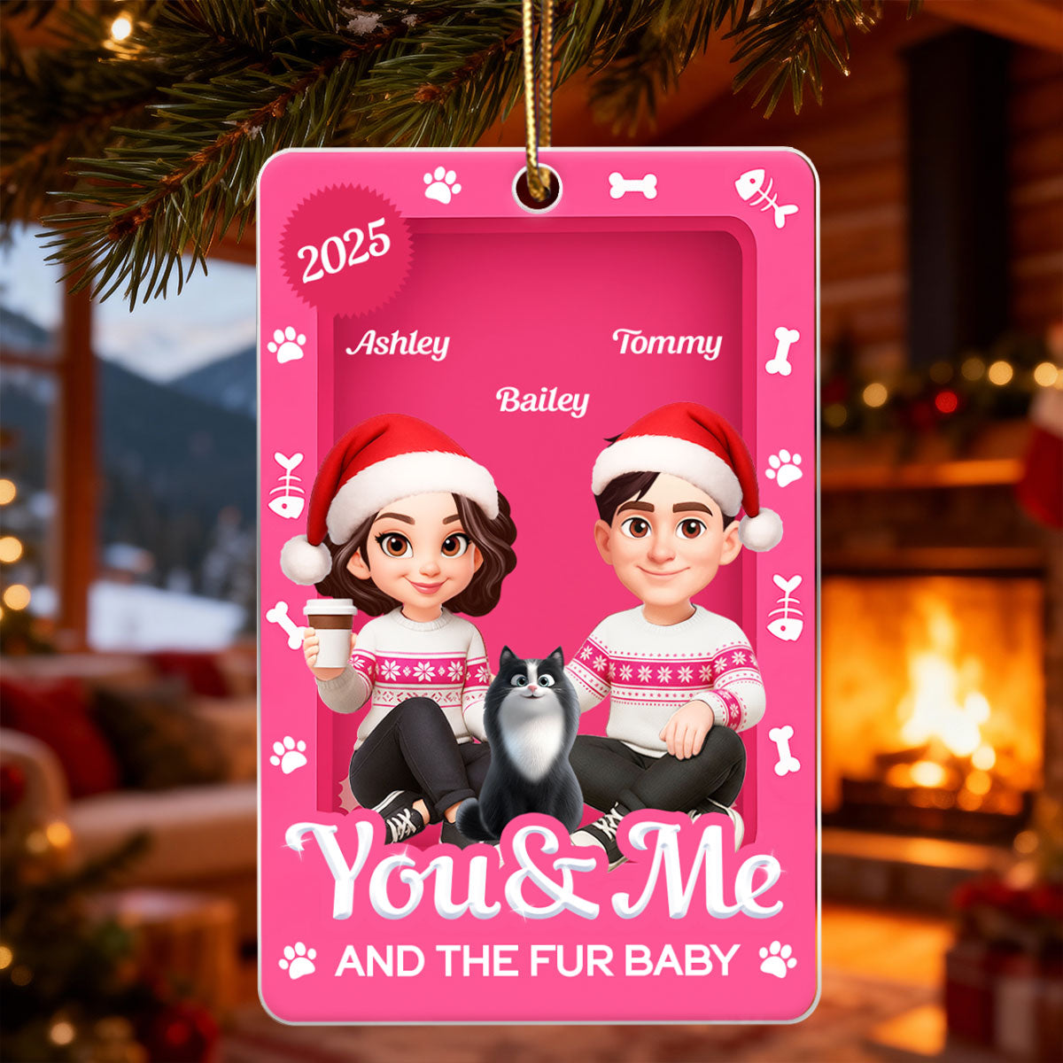 You & Me And The Fur Babies - Personalized Acrylic Ornament - Christmas Gift For Cat Lovers, Dog Lovers