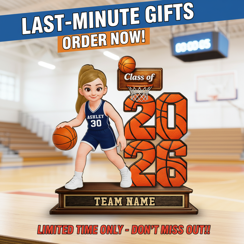Basketball Senior Playing On Court Class Of 2026 2027 - Personalized 2-Layered Wooden Plaque - Graduation Gift For Son, Daughter