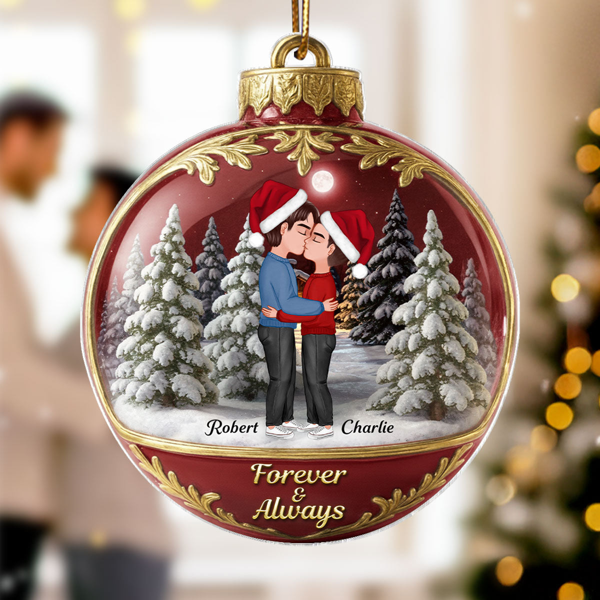 3D Effect Snow Globe Kissing Couple - Personalized Acrylic Ornament - Christmas Gift for him, Gift for her