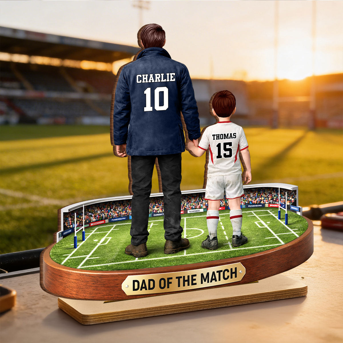 Dad Of The Match Rugby - Personalised 2-Layered Wooden Plaque - Gift For Rugby Dad