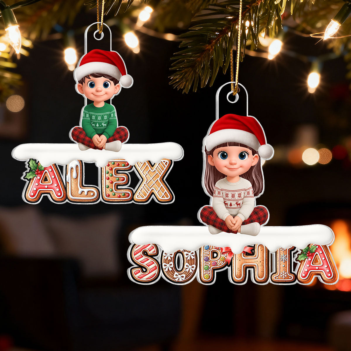 3D Effect Gingerbread Family Member Name - Personalized Acrylic Ornament - Gift For Family