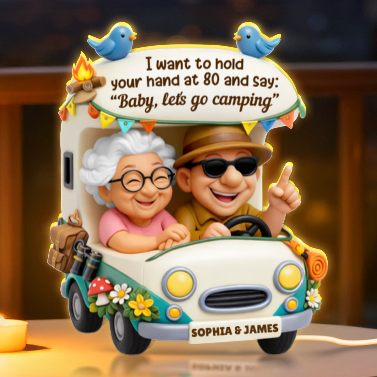 Baby Let's Go Camping Romantic Couple - Personalized Light Box - Anniversary, Valentine's Day Gift, Gift For Him, Gift For Her