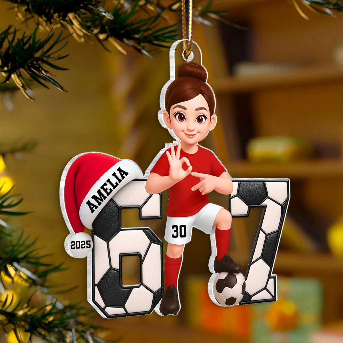 Soccer Boy Girl Custom Six Seven 67 - Personalized Acrylic Ornament - Teen Slang Funny Tree Decor, Funny Teen Grandkid Gift