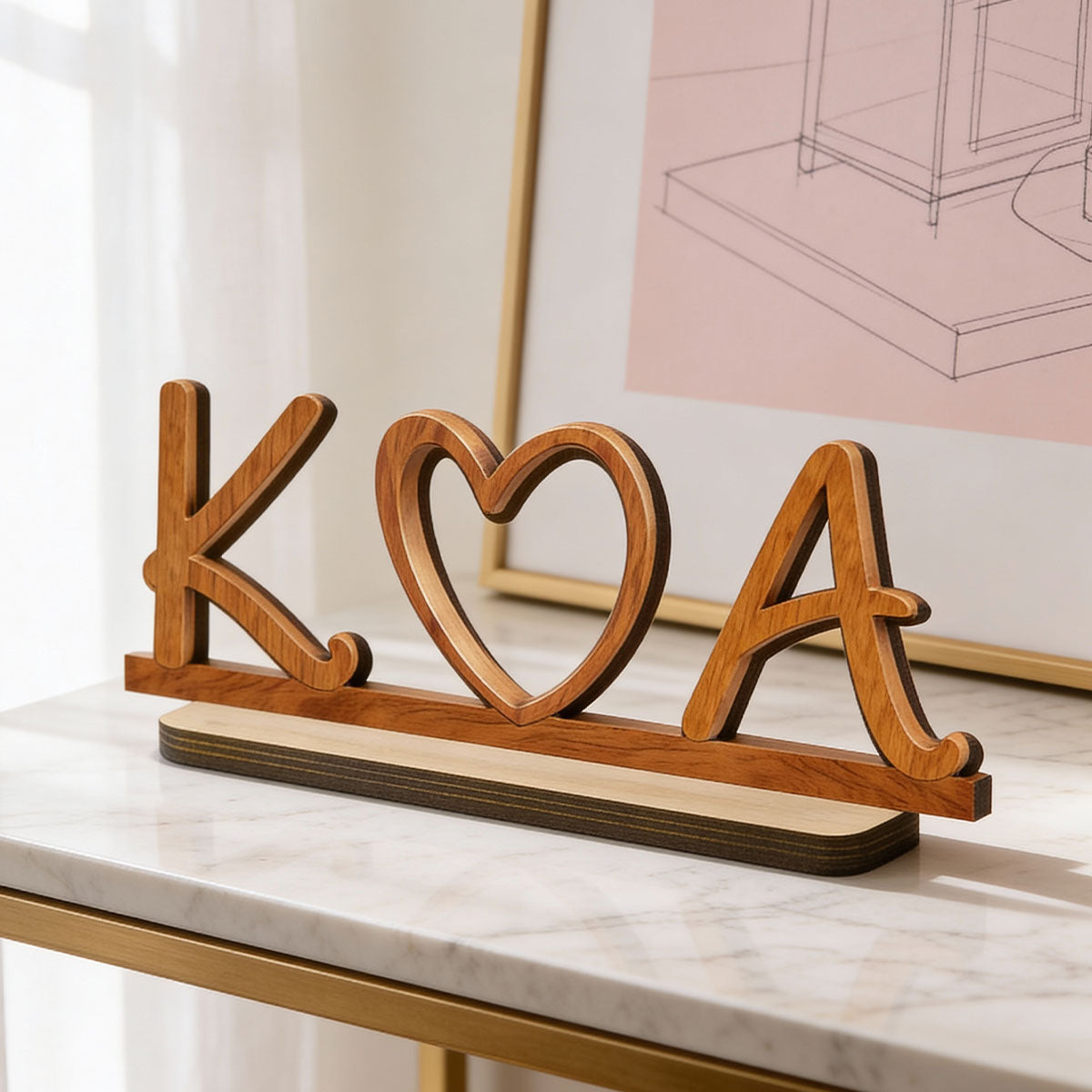 Couple Initials Heart - Personalized 2-Layered Wooden Plaque - Valentine's Day Gift for Her, for Him