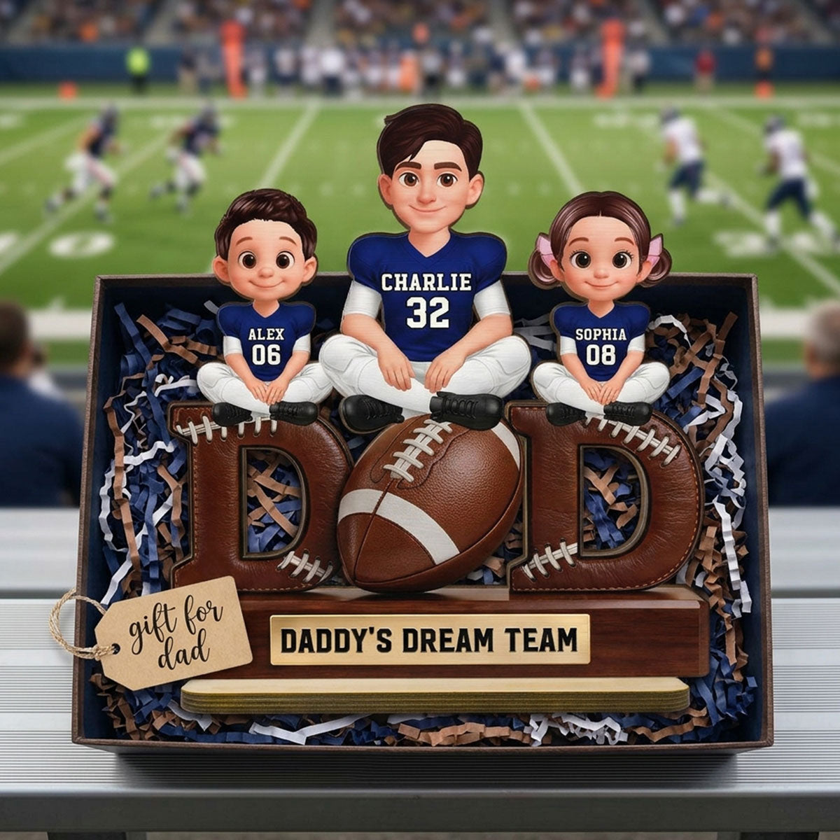 American Football Daddy's Dream Team - Personalized 2-Layered Wooden Plaque -  Gift For Dad
