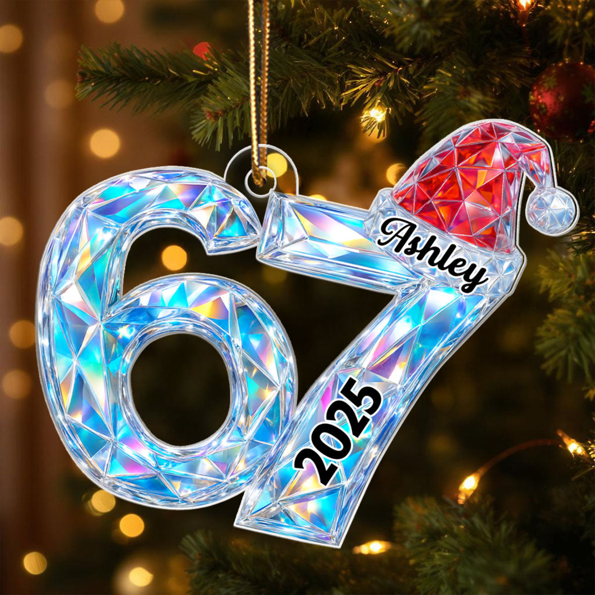 3D Crystal Effect Six Seven Viral Quote Gen Z Tiktok Trend - Personalized Acrylic Ornament - Christmas Gift for Kid, Grandkids