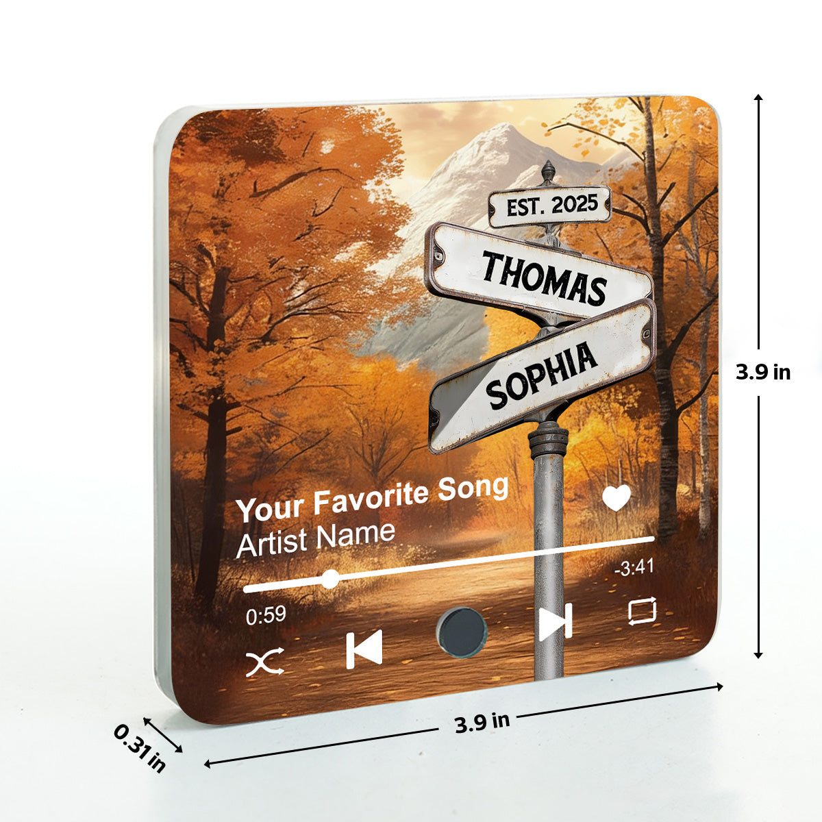 Crossroads Street Sign Nostalgia Fall Theme - Personalized Music Fridge Magnet - Anniversary, Valentine's Day Gift For Couple