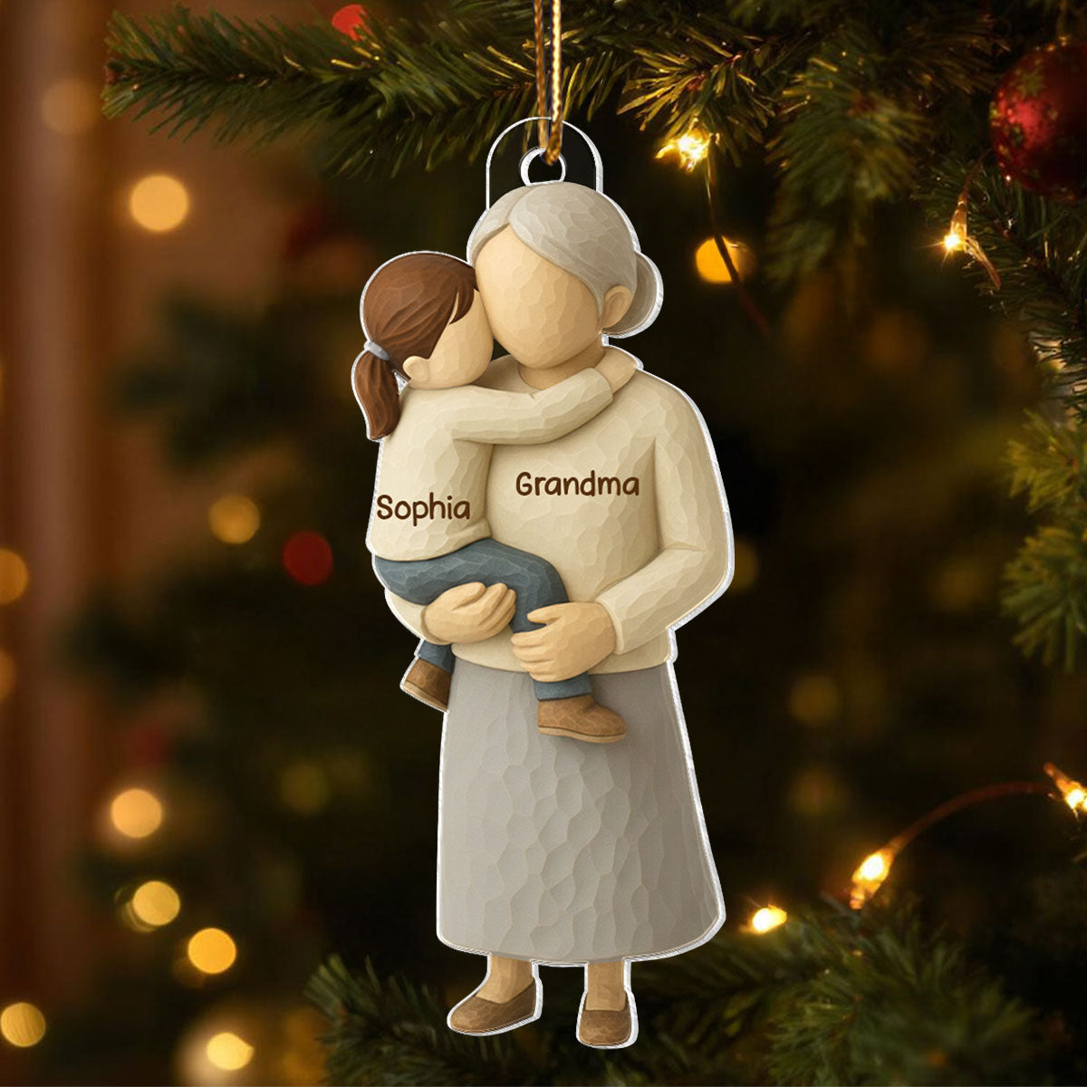 Grandparents Hugging Grandkid - Personalized Acrylic Ornament - Heartwarming Christmas Gift for Grandma Grandpa