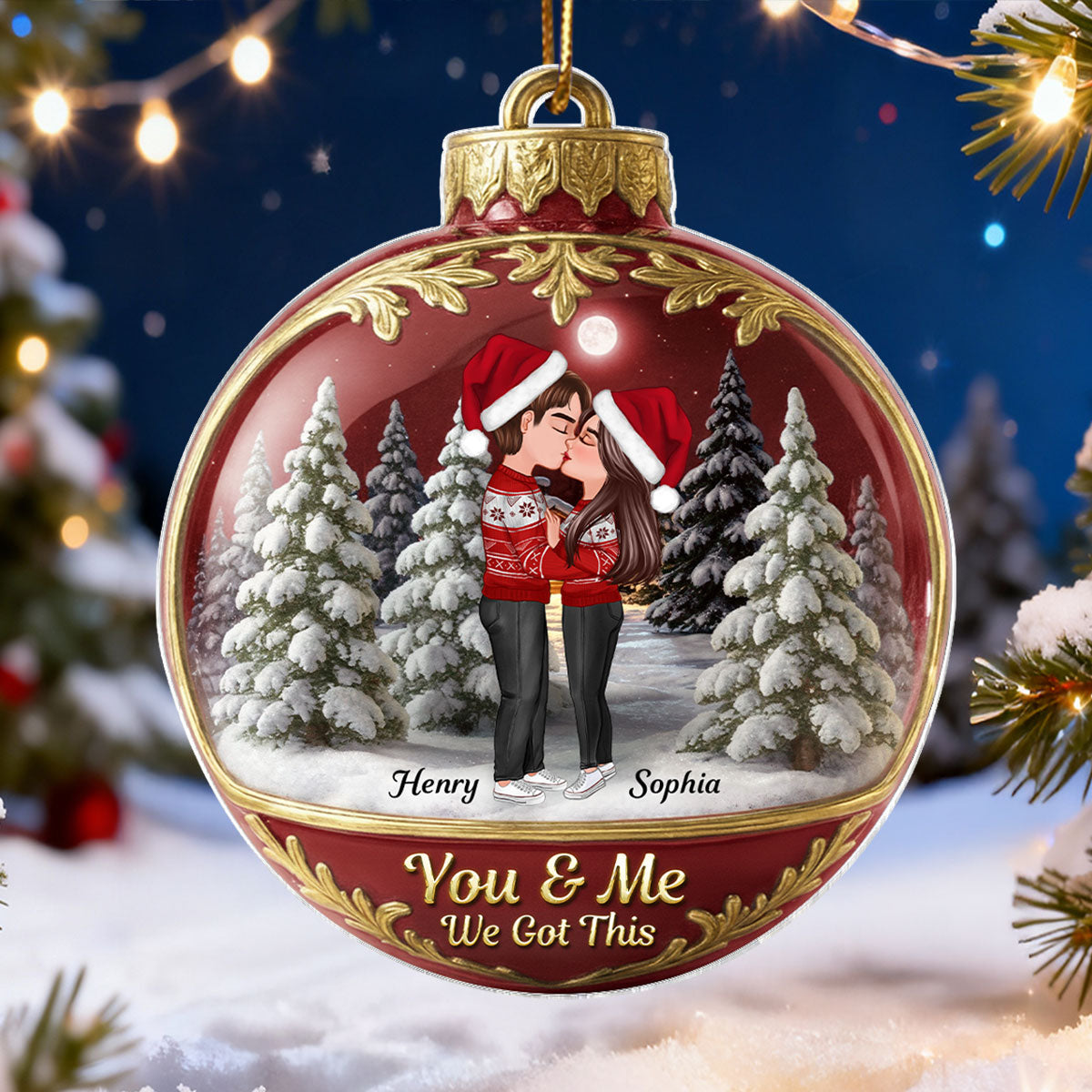 3D Effect Snow Globe Kissing Couple - Personalized Acrylic Ornament - Christmas Gift for him, Gift for her