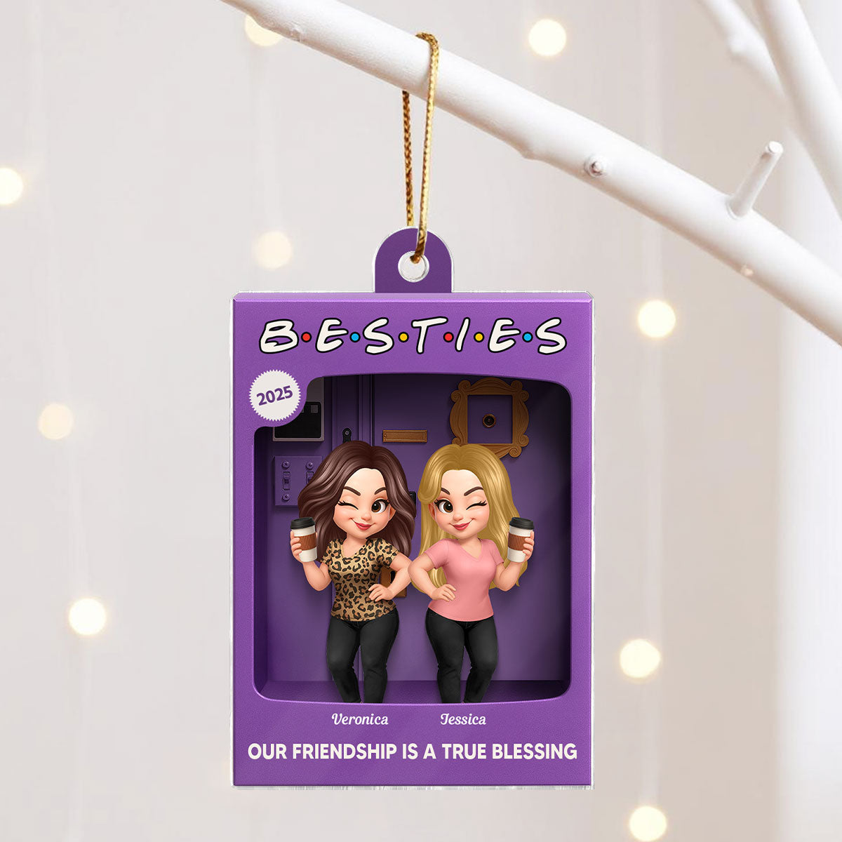 3D Effect Besties Forever Best Friends Purple Toy Box Style Personalized Acrylic Ornament, Christmas Gift For Besties