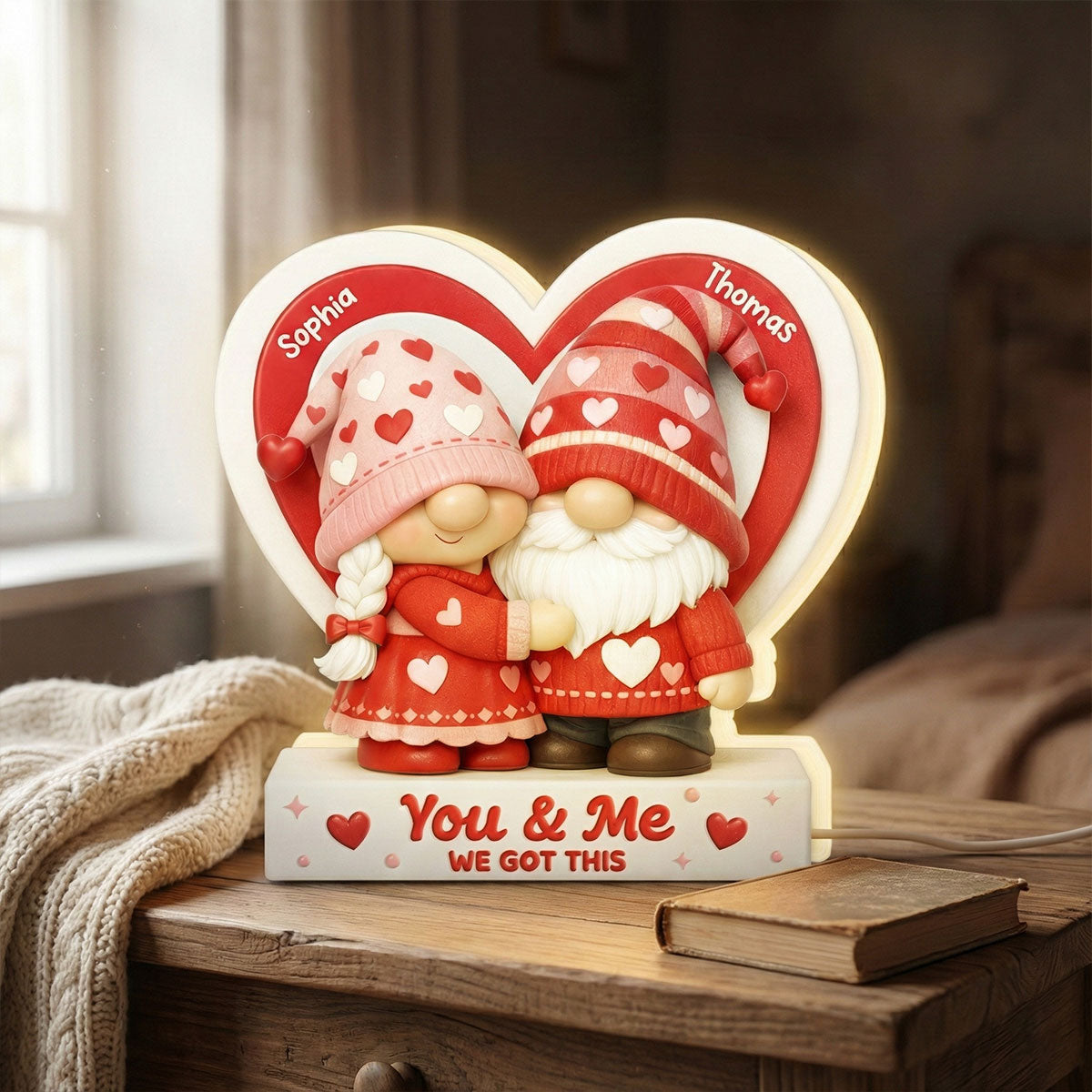 Eternal Love Gnome Couple - Personalized Light Box - Valentine's Day Gift For Couple, For Him, For Her