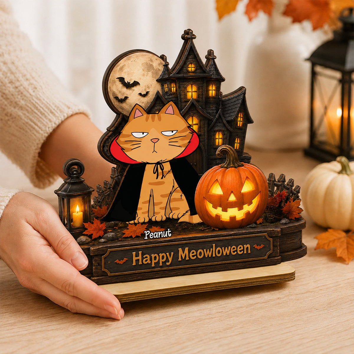 Happy Meowloween  Cats - Personalized 2-Layered Wooden Plaque - Halloween Spooky Decor for Cat Lovers