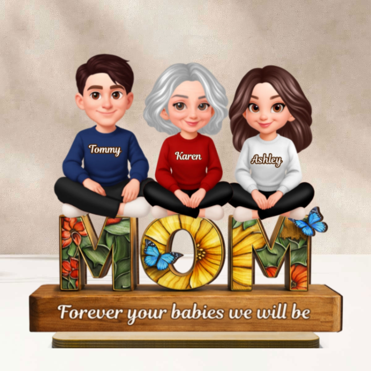 Mom Forever Your Babies We Will Be Butterfly Pattern - Personalized 2-Layered Wooden Plaque - Heartfelt Mother's Day Gift for Mom