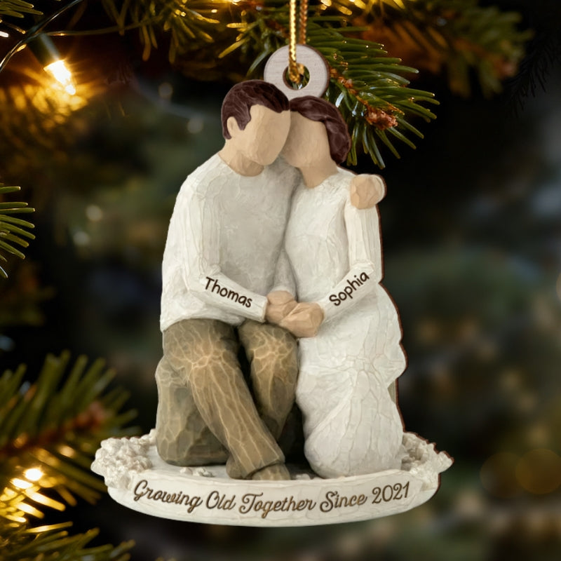 3D Effect Couple Grow Old Together - Personalized Wooden Ornament - Anniversary, Valentine's Day Gift For Him, Gift For Her