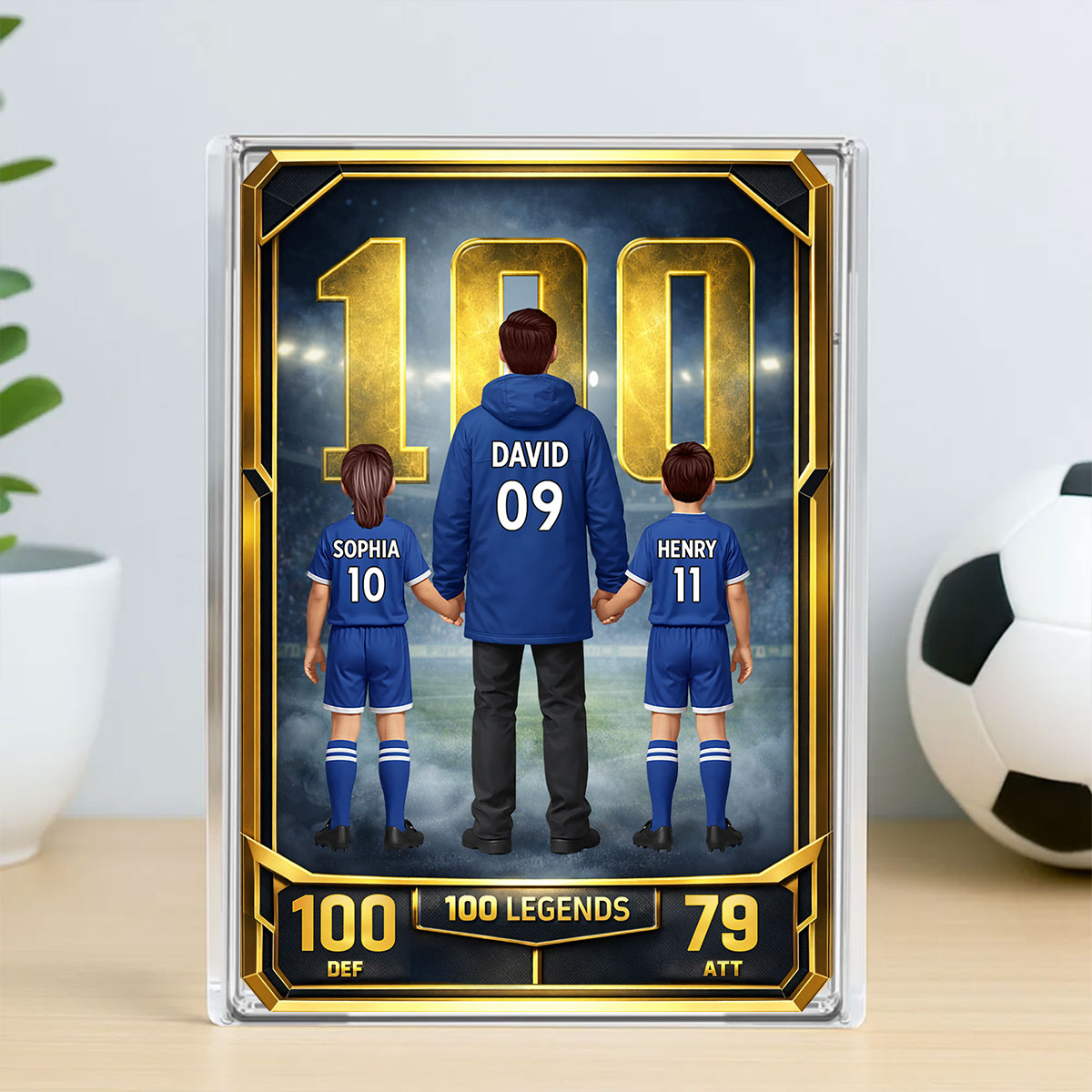 Father And Kids 100 Legends Trading Card - Personalised Acrylic Block Plaque - UK  Gift For Football Dad