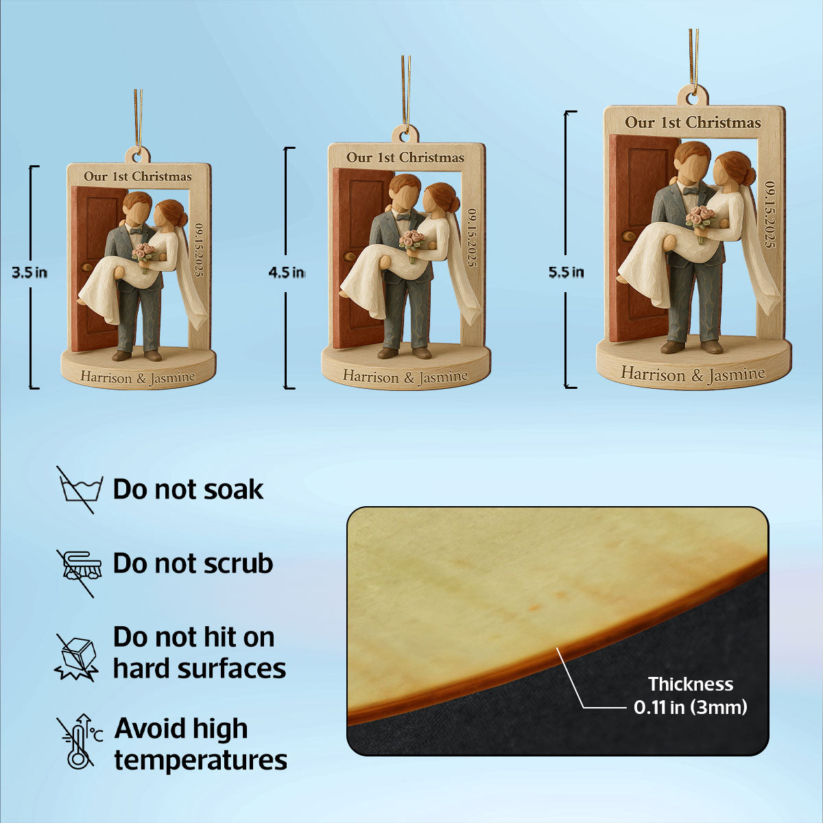 3D Effect Groom Carrying Bride Threshold Door - Personalized Wooden Ornament - Wedding Couple Threshold | Just Married Newlyweds Marriage Keepsake