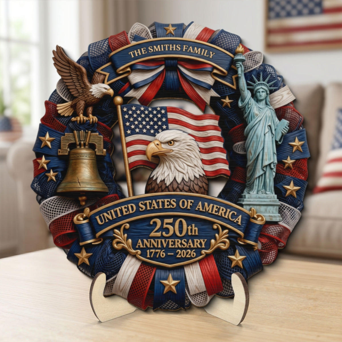 1776-2026 Eagle Liberty Bell 2D Printed - Personalized Wooden Plaque - United States 250th Anniversary USA Patriotic Home Decor