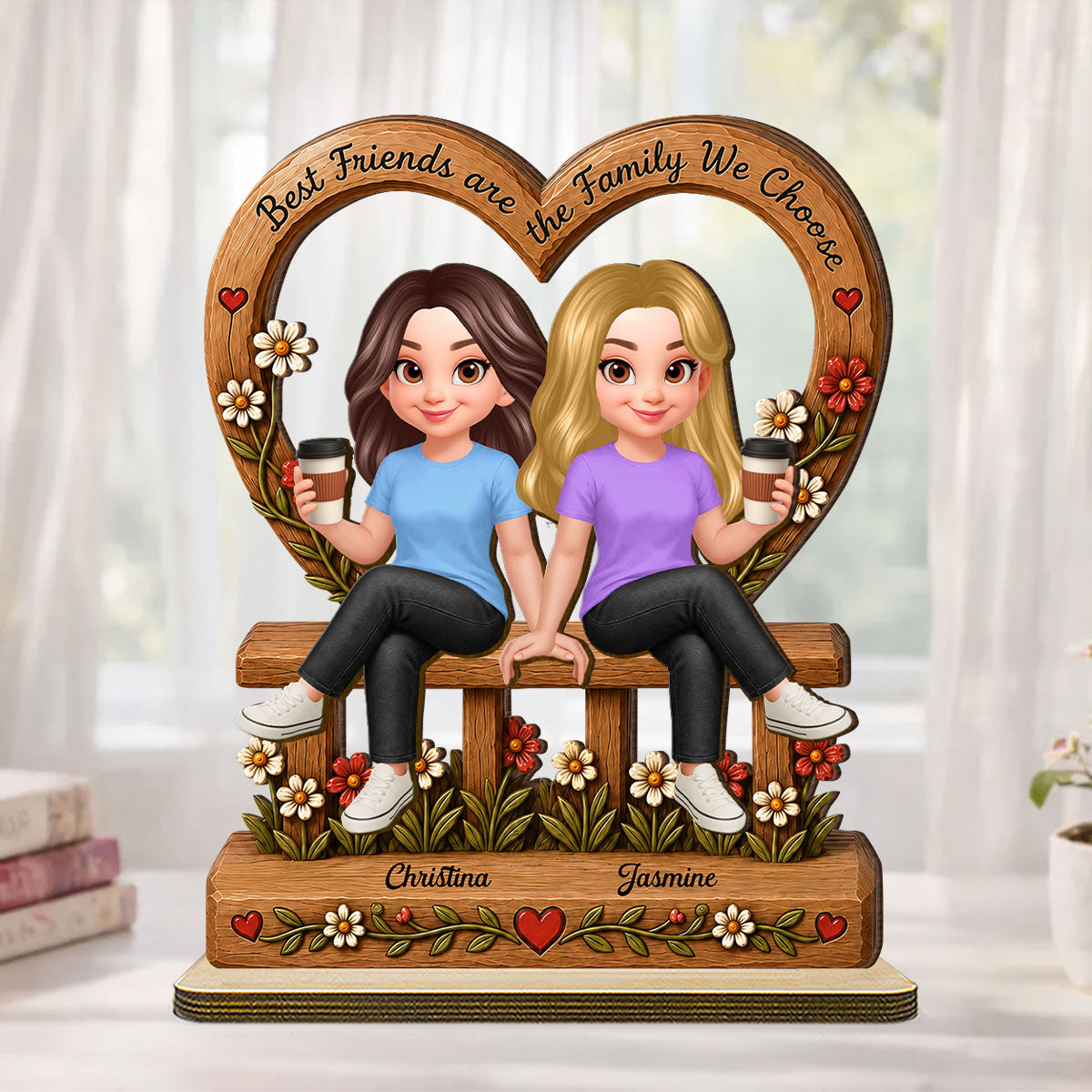 Floral Besties Best Friends Are The Family We Choose - Personalized 2-Layered Wooden Plaque - Birthday Gift, Gift For Best Friends