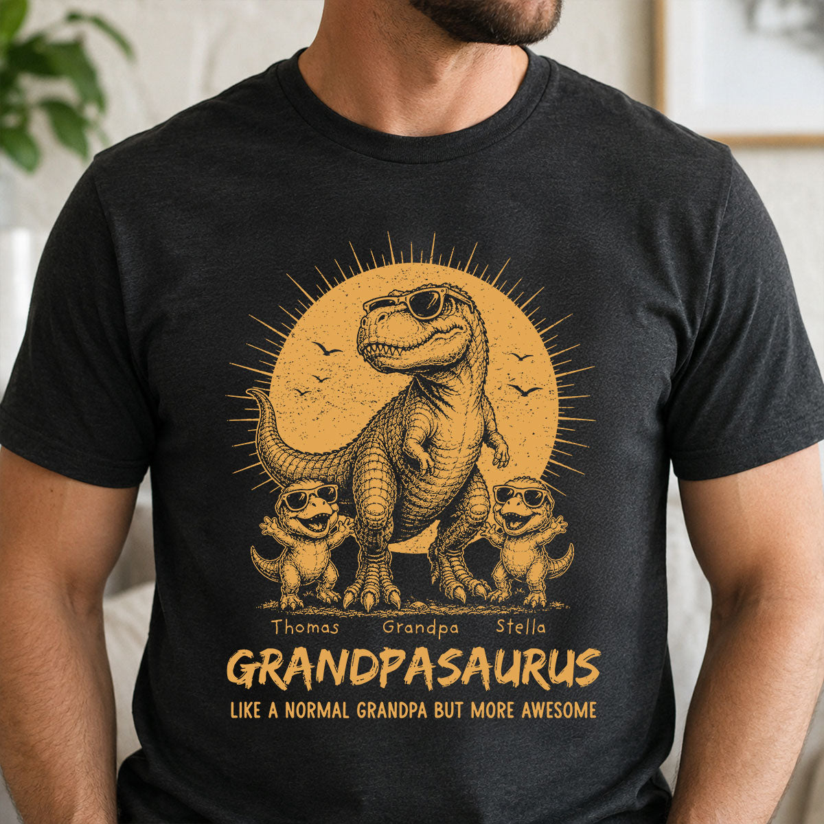 Retro Yellow Vintage Grandpasaurus - Personalized Shirt - Funny Father's Day Gift For Dad, Husband