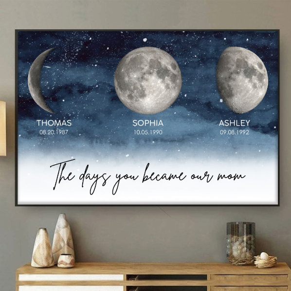 Starry Night The Day You Became MOM MUM Custom Title Nickname And Birth Moon Phase - Personalized Poster - Heartfelt Mother's Day Gift, Birthday Gift, For Mom, Wife, Grandma