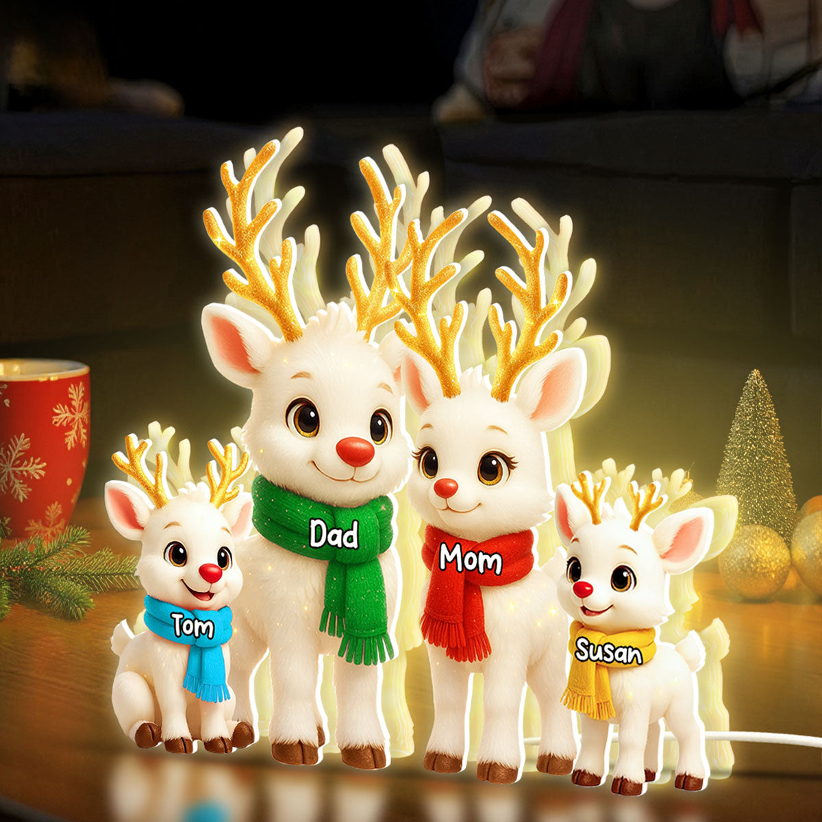 Festive Reindeer Family Members - Personalized Light Box - Christmas Decor for Family