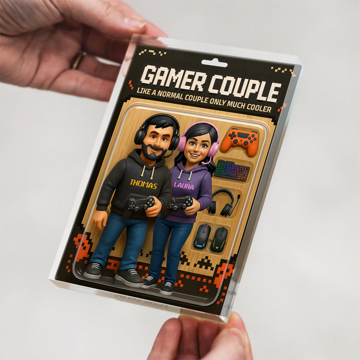 Gamer Couple Cooler Custom Action Figure - Personalized Acrylic Block Plaque - Anniversary, Valentine's Day Gift, Gift For Him, Gift For Her