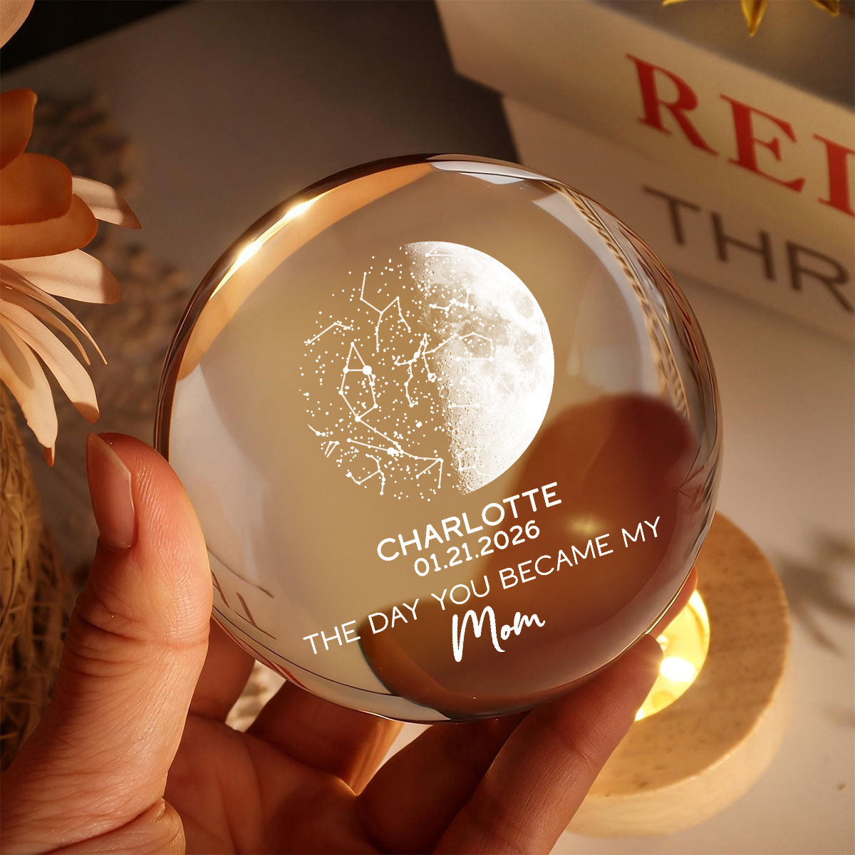 The Days You Became Our Mom Custom Moon Phase And Star Map - Personalized Crystal Ball LED Night Light - Mother's Day Gift For Mom