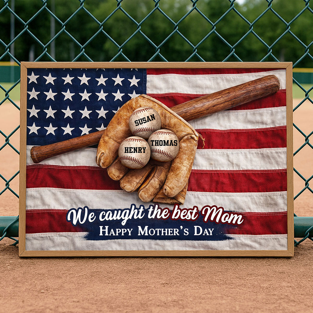 Nation Flag Baseball We Caught The Best Mom - Personalized Poster - Mother's Day Gift for Mom, Wife