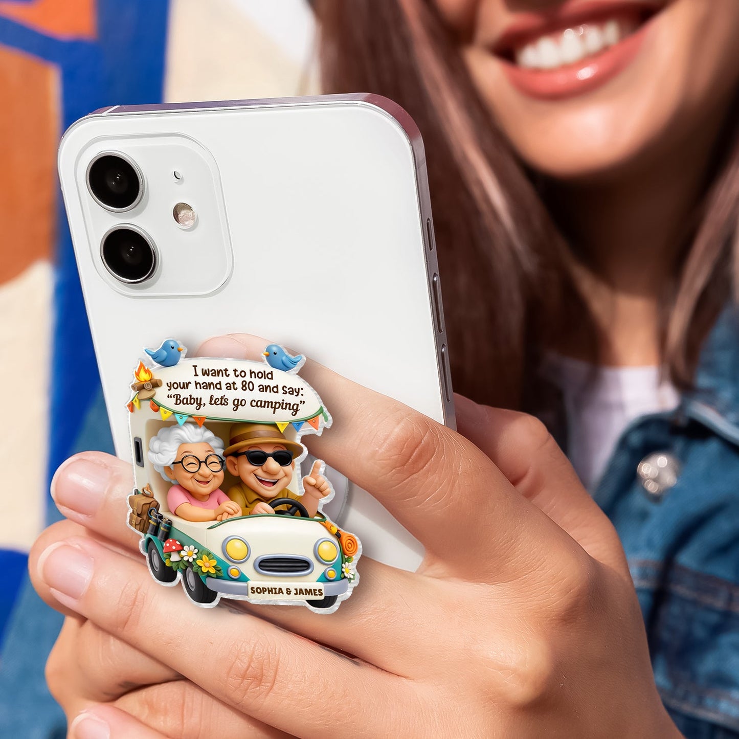Baby Let's Go Camping Old Couple - Personalized Acrylic Magnetic Phone Grip - Anniversary, Valentine's Day Gift, Gift For Him, Gift For Her