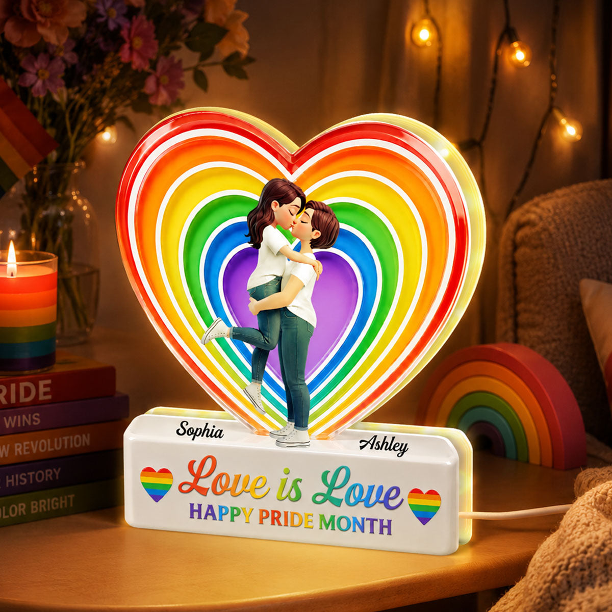 LGBT+ Couple Forever Love Is Love - Personalized Light Box - Gift For Couple, Happy Pride Month