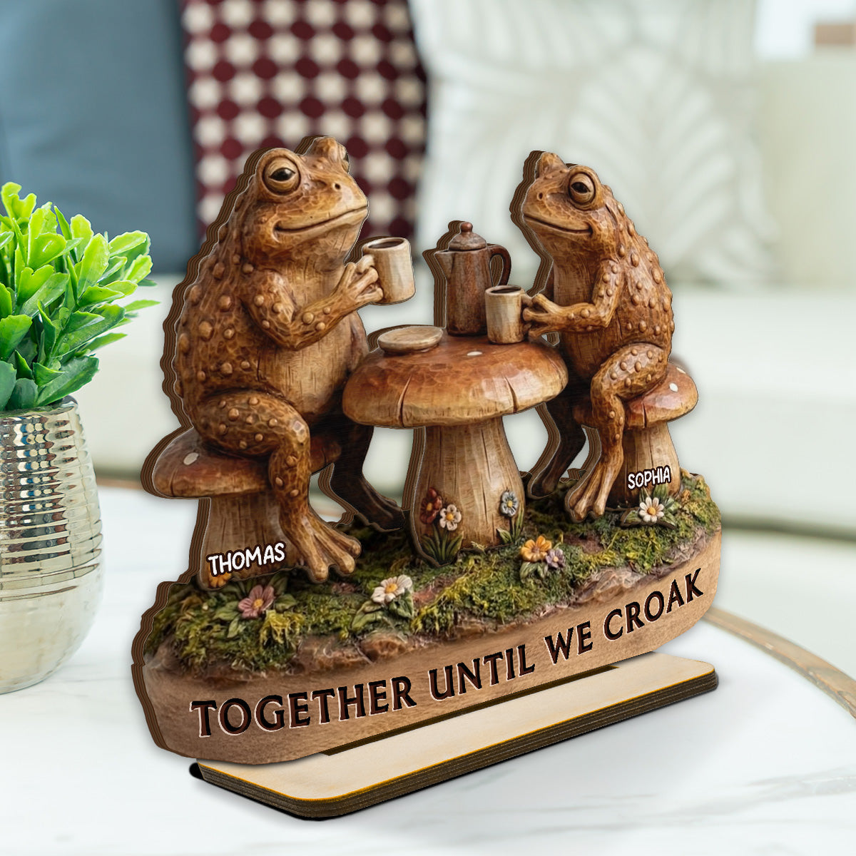 Together Until We Croak 2D Flat Toad Couple In Garden - Personalized Wooden Plaque - Gift For Him, Gift For Her