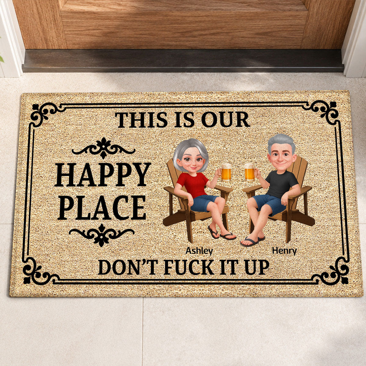 Couple This Is Our Happy Place - Personalized Doormat - Funny Sarcasm House Decoration