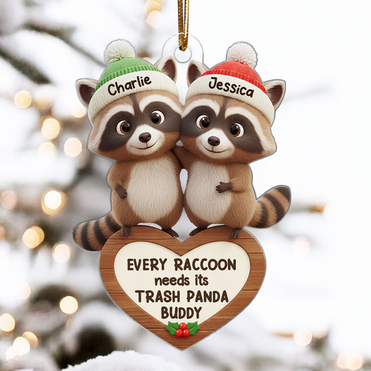 Every Raccoon Needs Their Trash Panda Buddy - Personalized Acrylic Ornament - Christmas Gift for Newlyweds