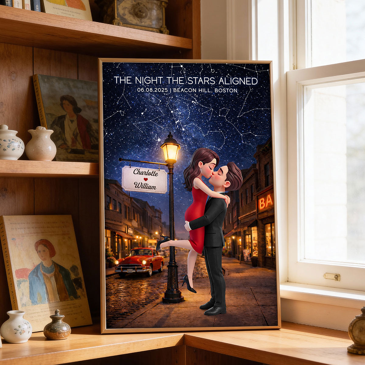 Eternal Love Couple Hugging Kissing Custom Star Map Anniversary Date - Personalized Poster - Valentine's Day Gift For Couple